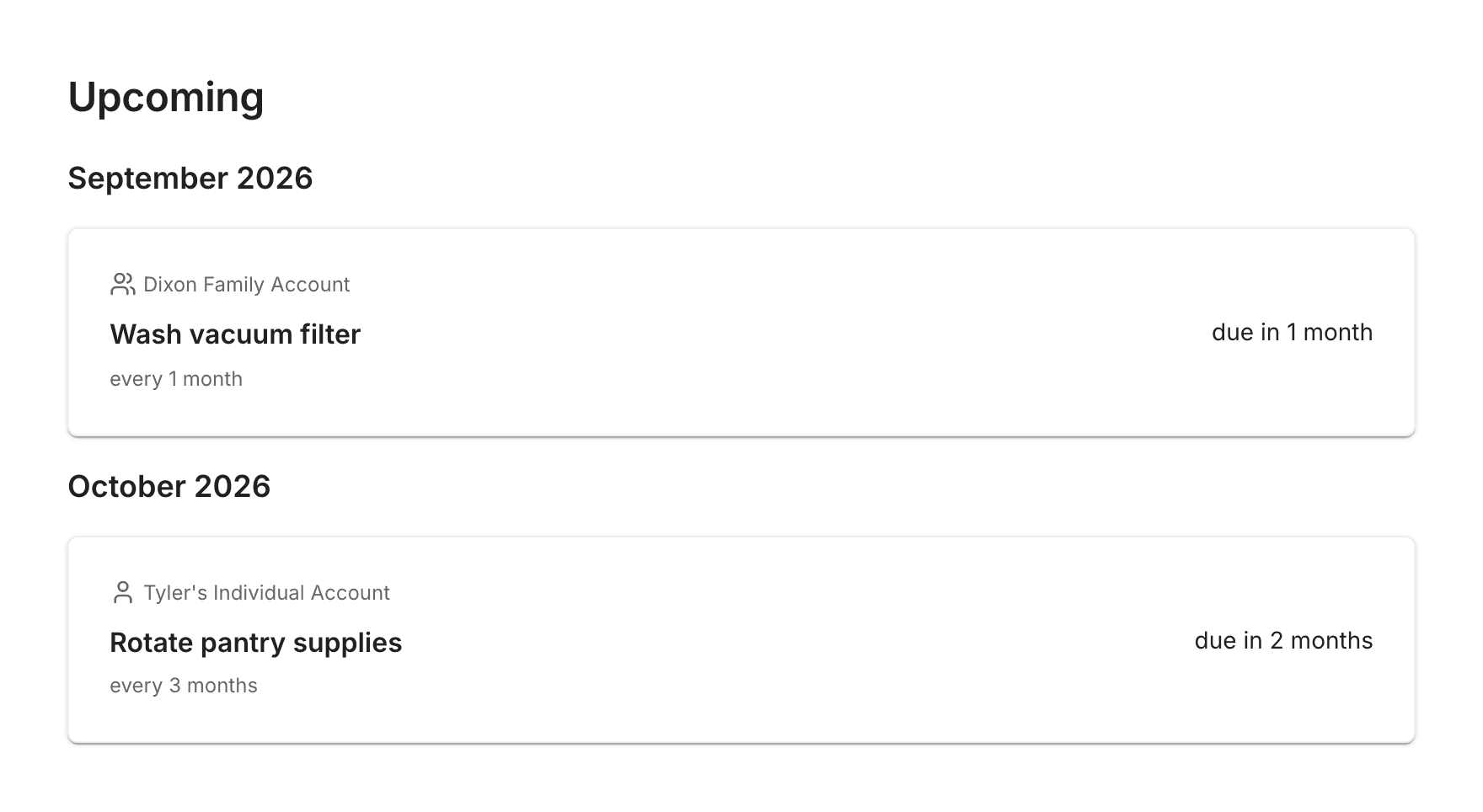 Useful Routine upcoming page grouping scheduled routines by month